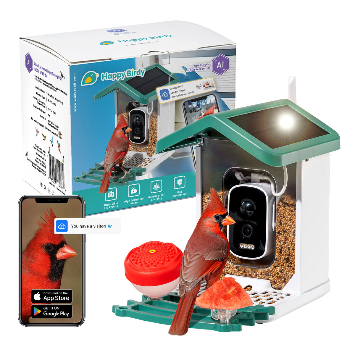 WuzuTech Happy Birdy front-view camera captures crisp 2.5K backyard birds
