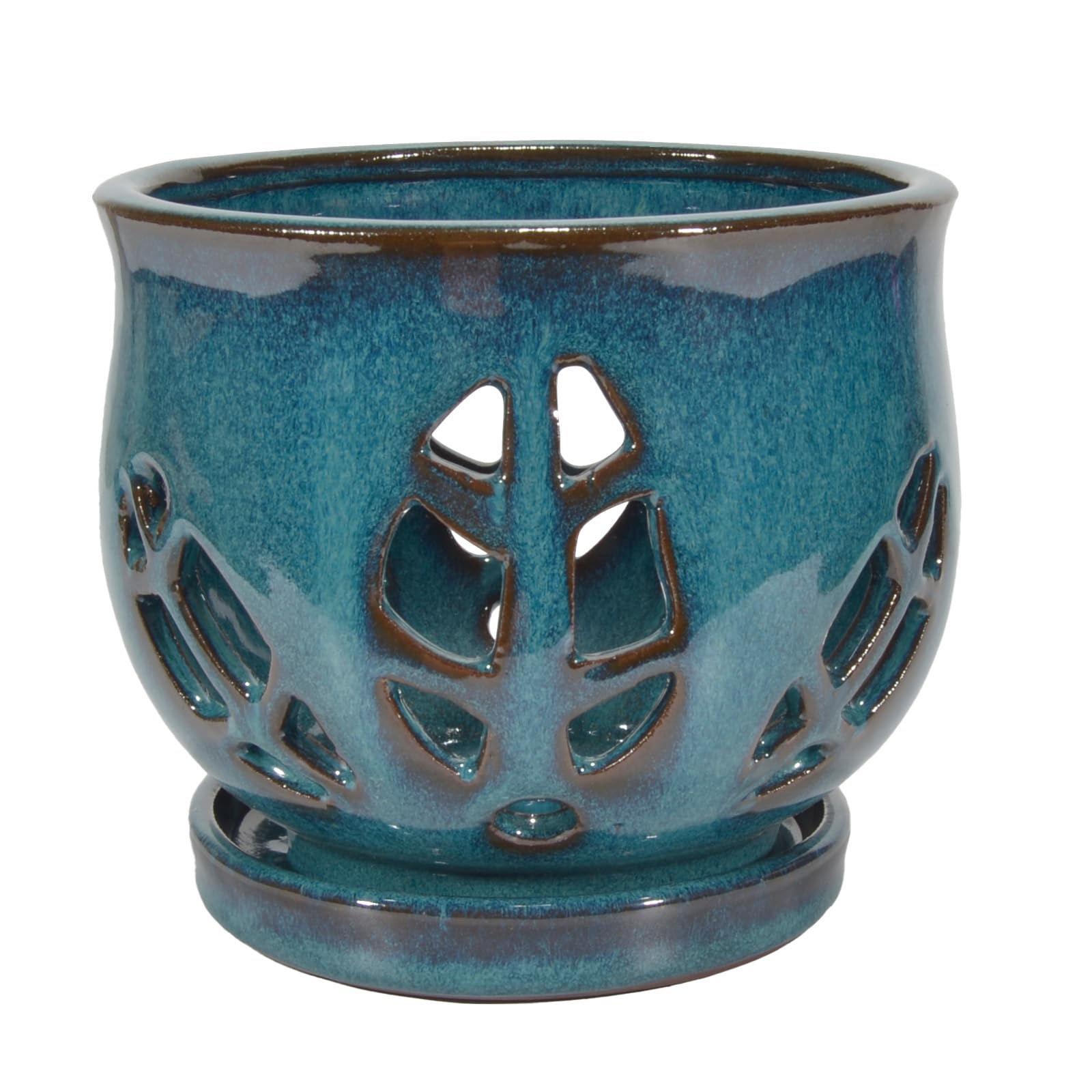 W&W orchid pot teal drainage holes reduce overwatering risk for healthier roots.
