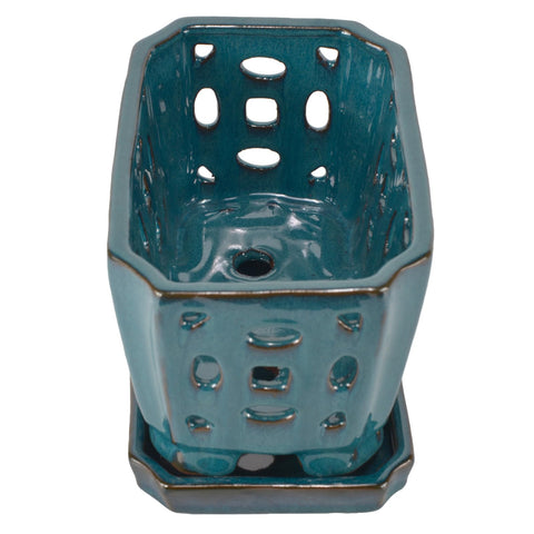 W&amp;W teal orchid pot shows drainage holes for healthy roots