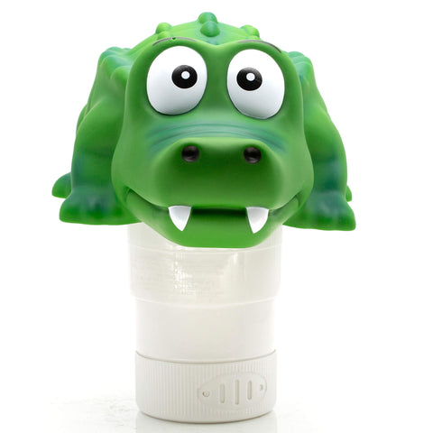 WWD POOL Alligator floater flow vent demonstrates adjustable chlorine release.
