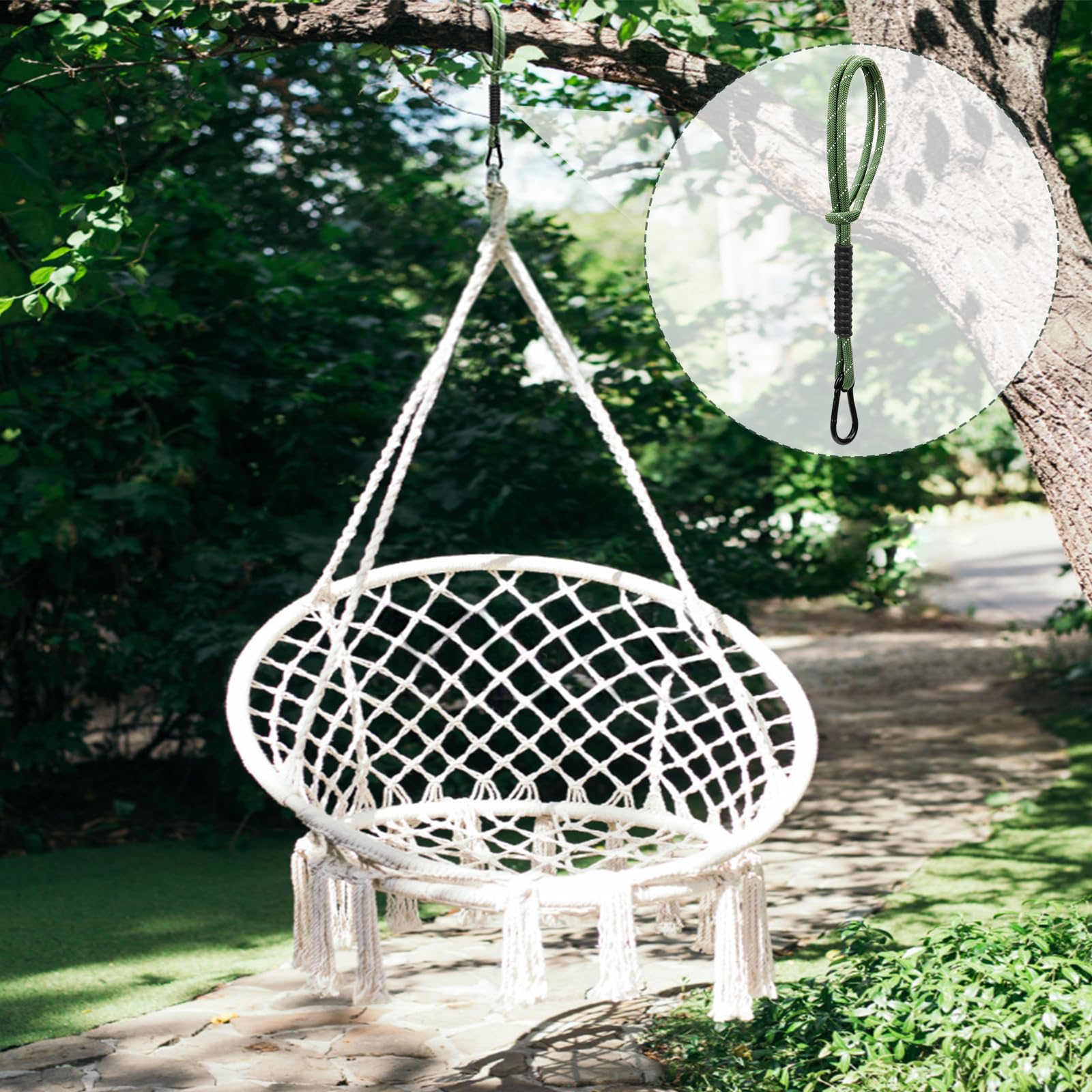 WWFFEN tree straps wrapped around a branch demonstrate quick, tool-free installation.