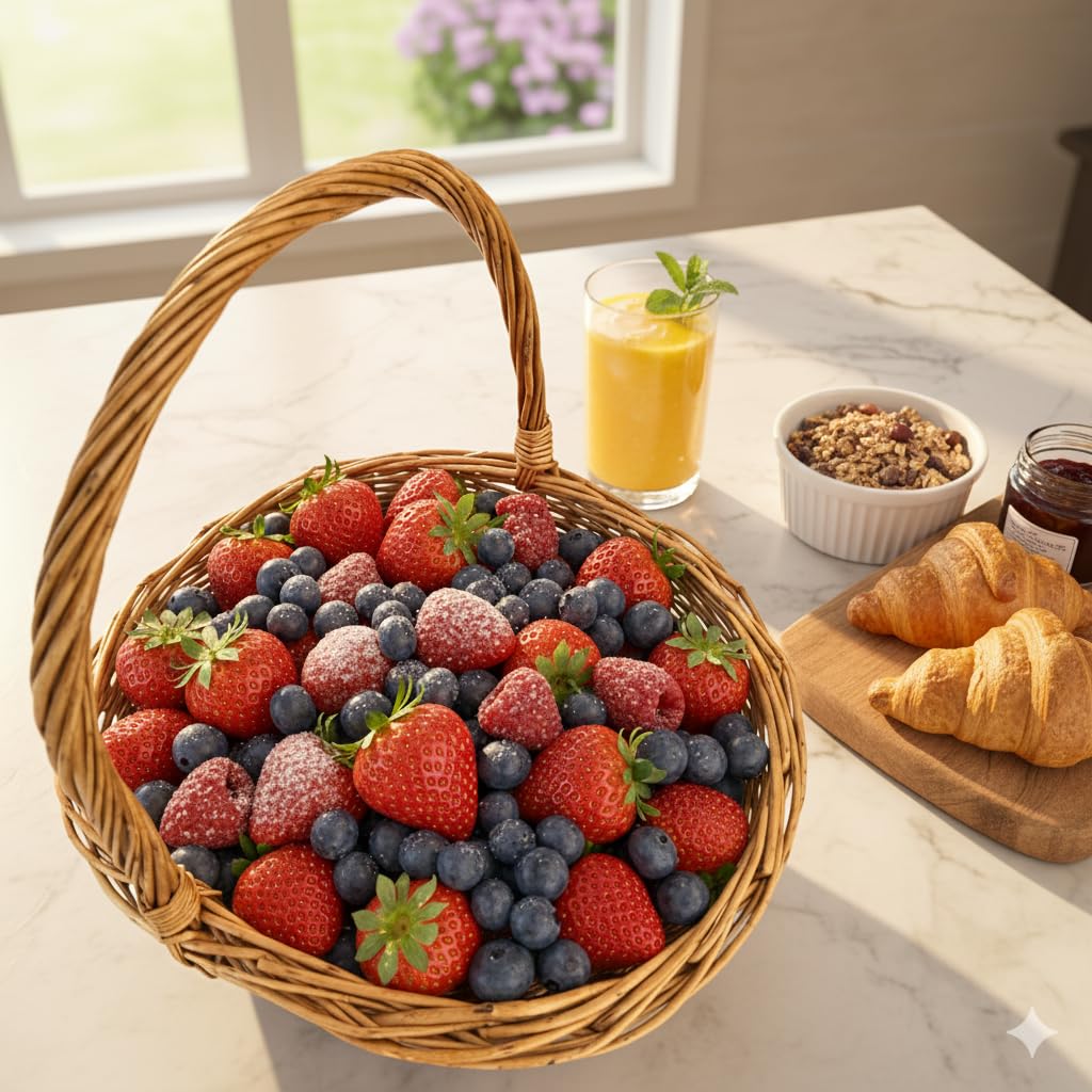WXQGHDDF woven basket with sturdy handle for comfortable carrying.