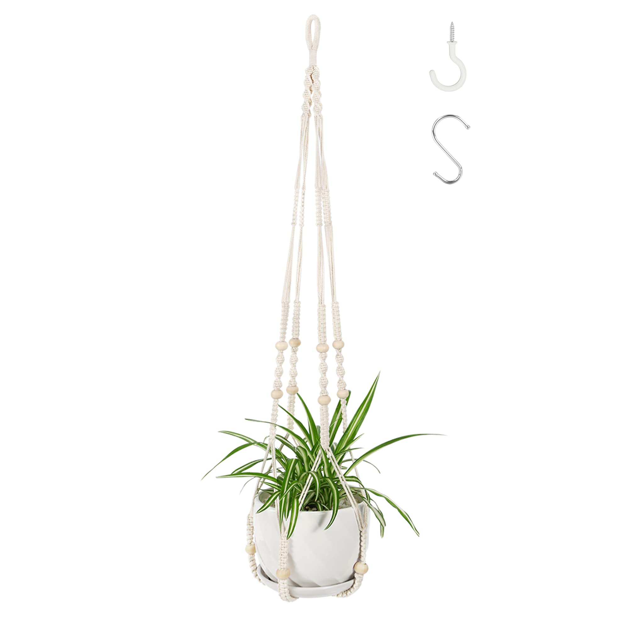 WXS-CHALL 43 inch macrame plant hanger in ivory for chic decor.
