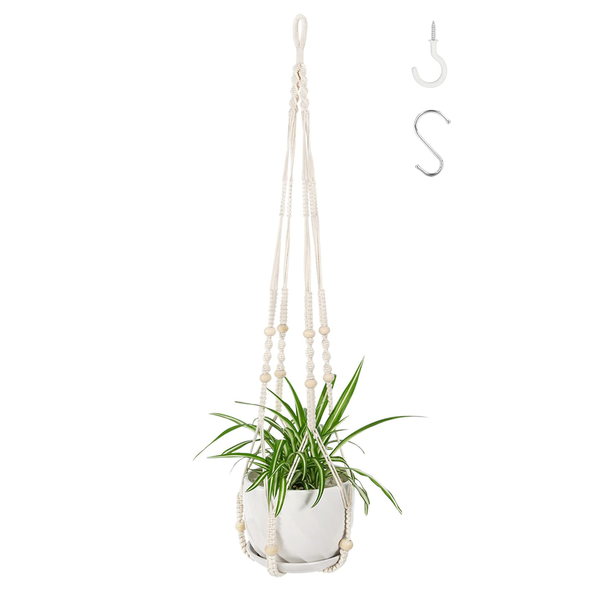 WXS-CHALL 43 inch macrame plant hanger in ivory for chic decor.