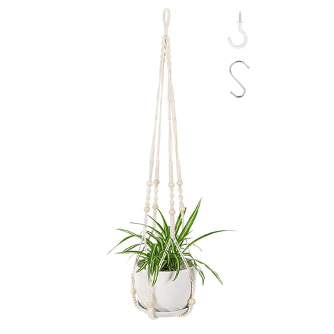 WXS-CHALL 43 inch macrame plant hanger in ivory for chic decor.
