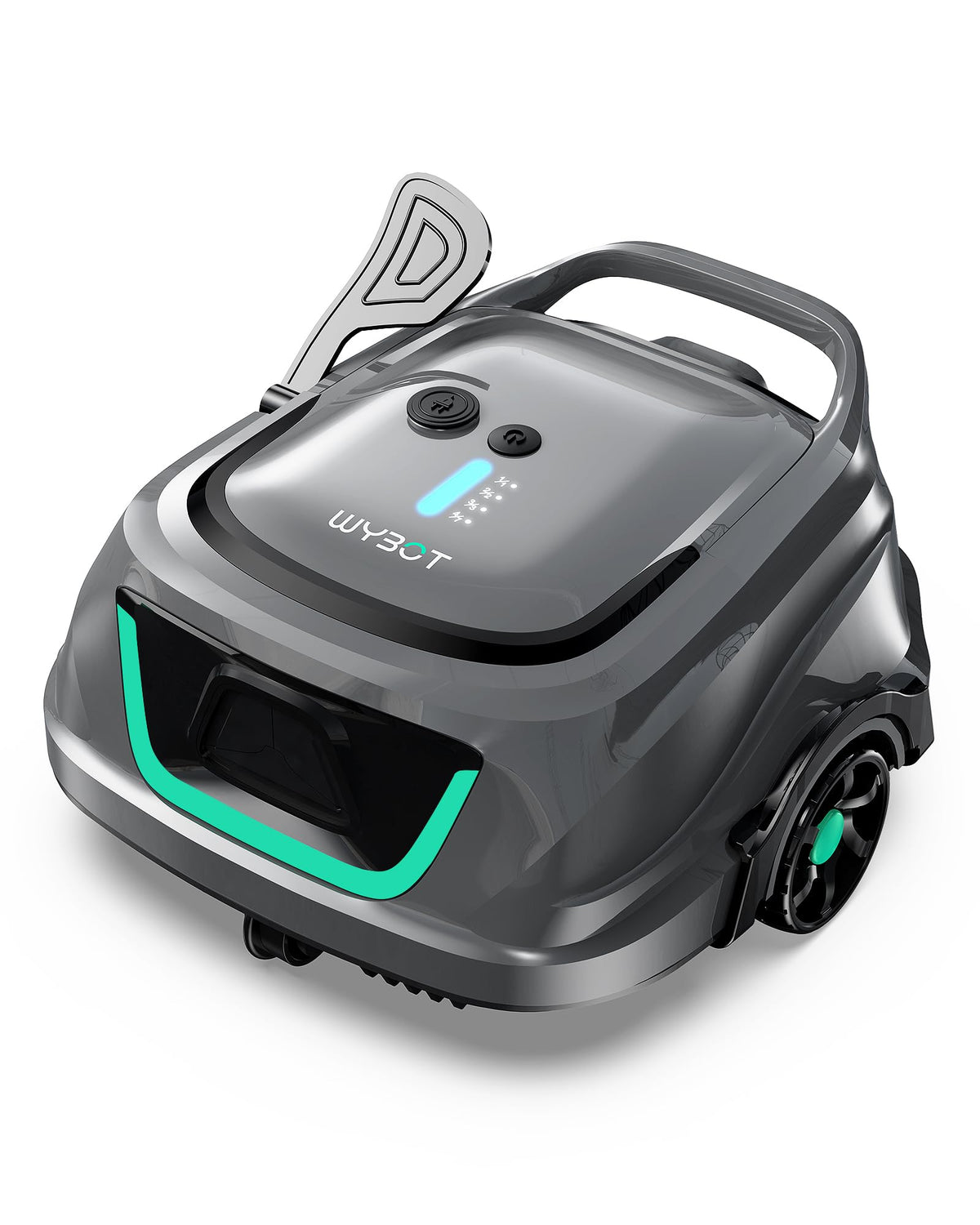 WYBOT A1 cordless pool vacuum with compact profile for easy above-ground pool cleaning.
