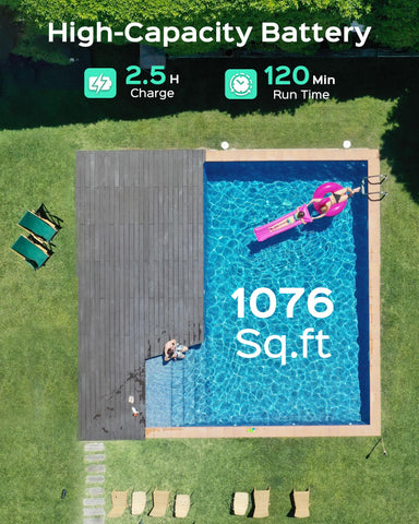 WYBOT A1 long runtime up to 120 minutes for large pools.