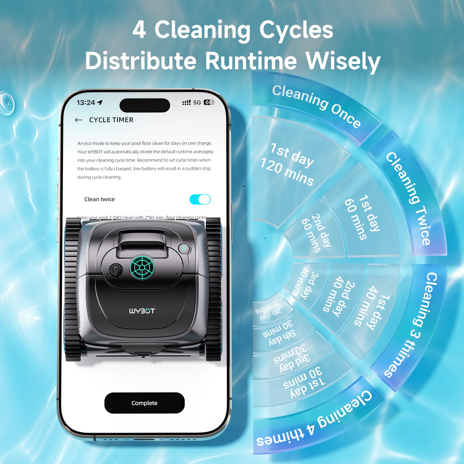 Wybot C1 battery delivers up to 150 minutes of runtime