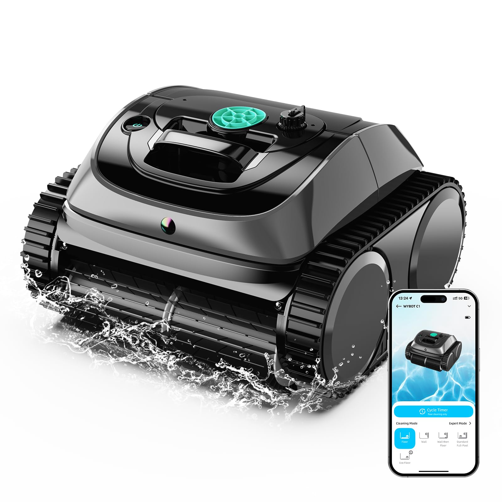 Wybot C1 cordless robotic pool vacuum in action delivering strong suction