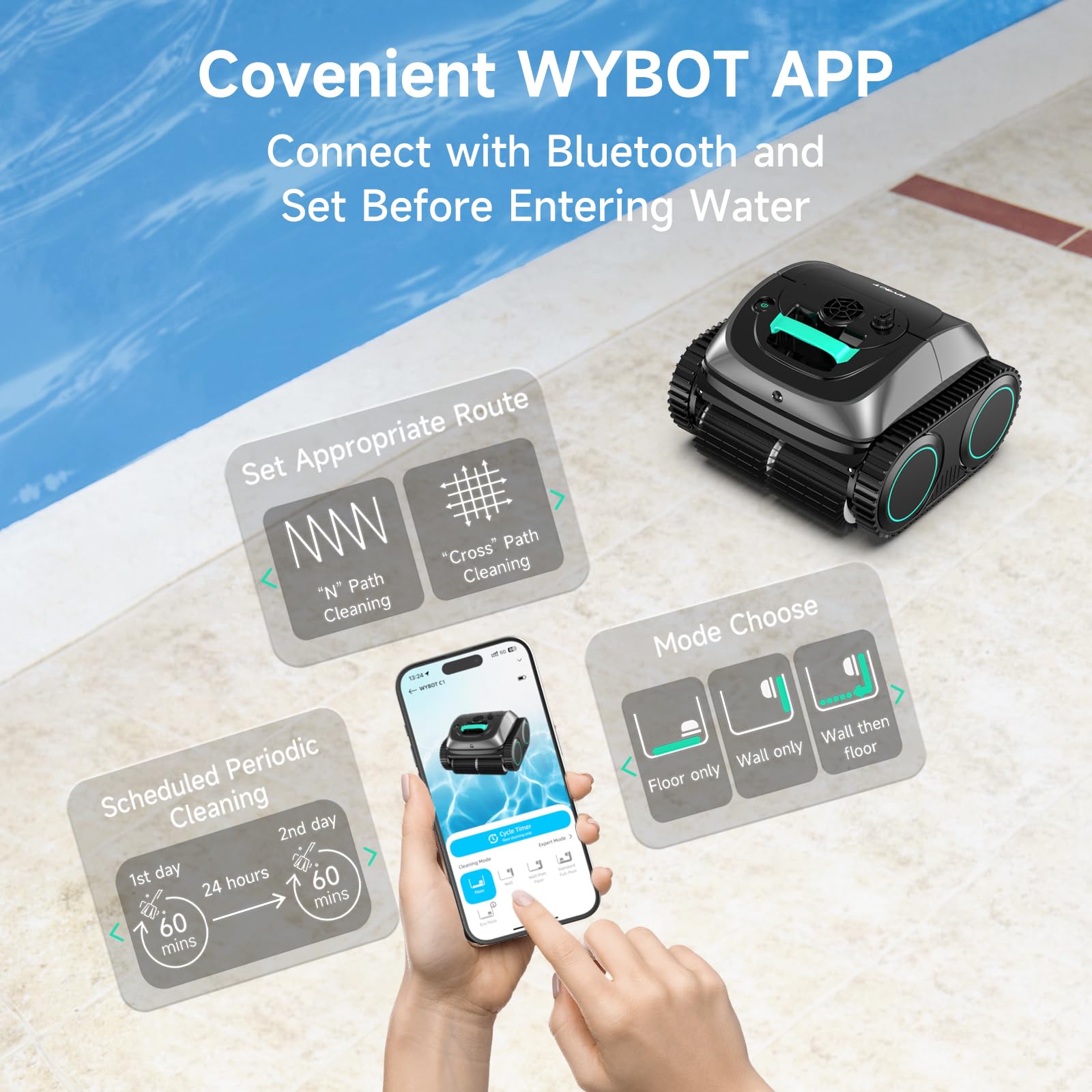 WYBOT C1 large filter basket traps fine debris efficiently
