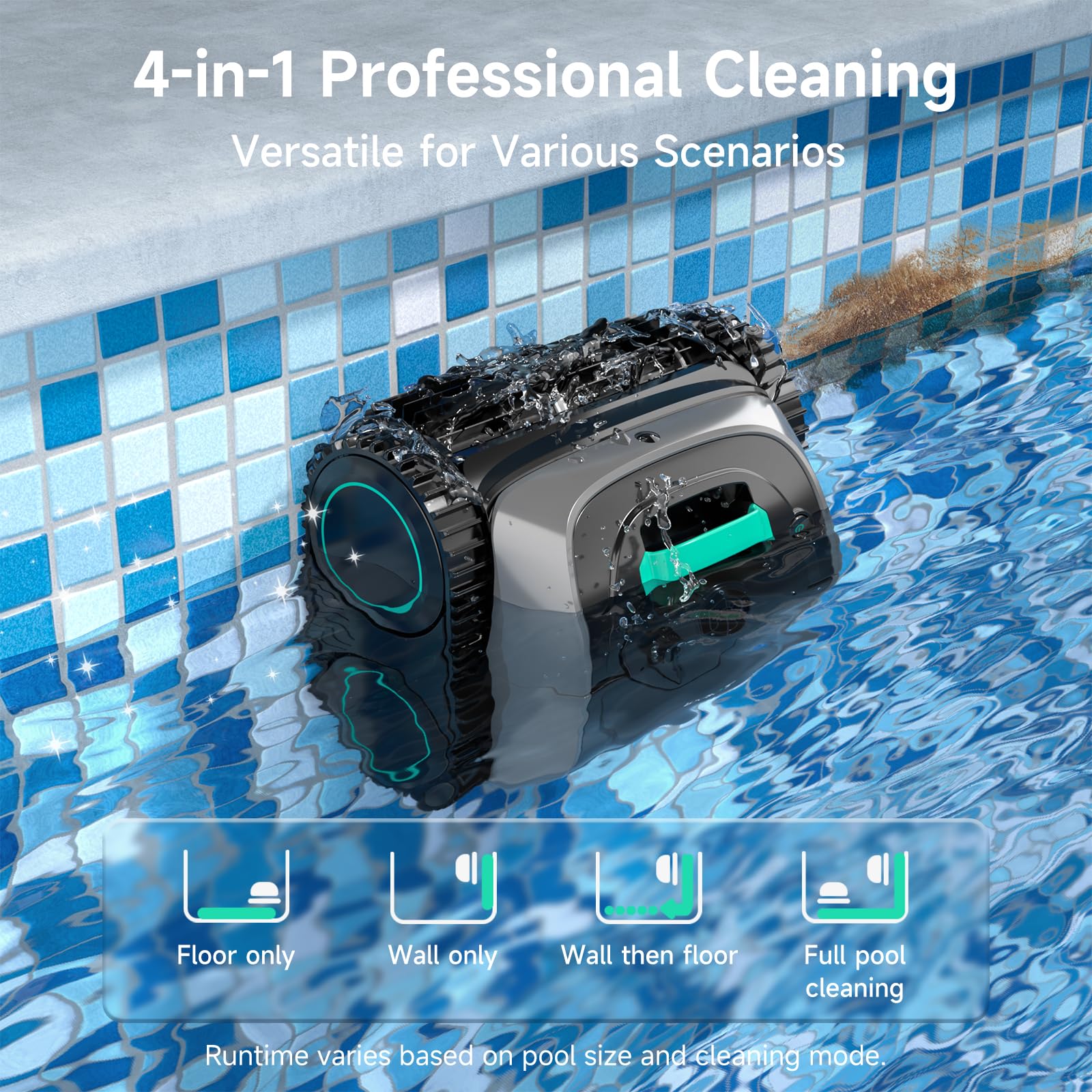 WYBOT C1 waterline cleaning at edge provides complete surface tidy
