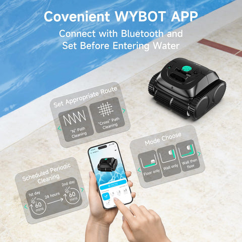 WYBOT C1 four-wheel traction on tile and vinyl surfaces in action.