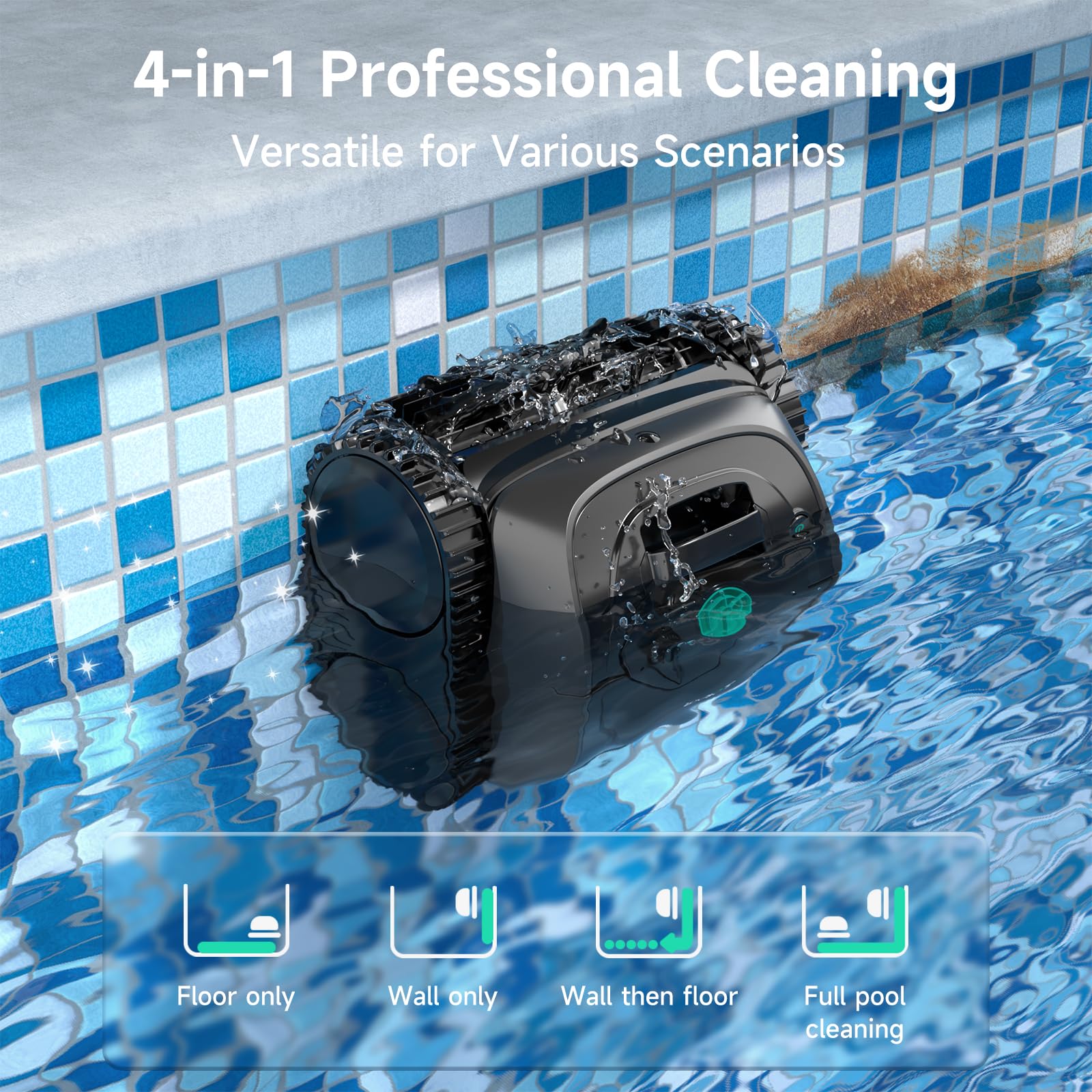 WYBOT C1 cleans the waterline for surface debris removal.