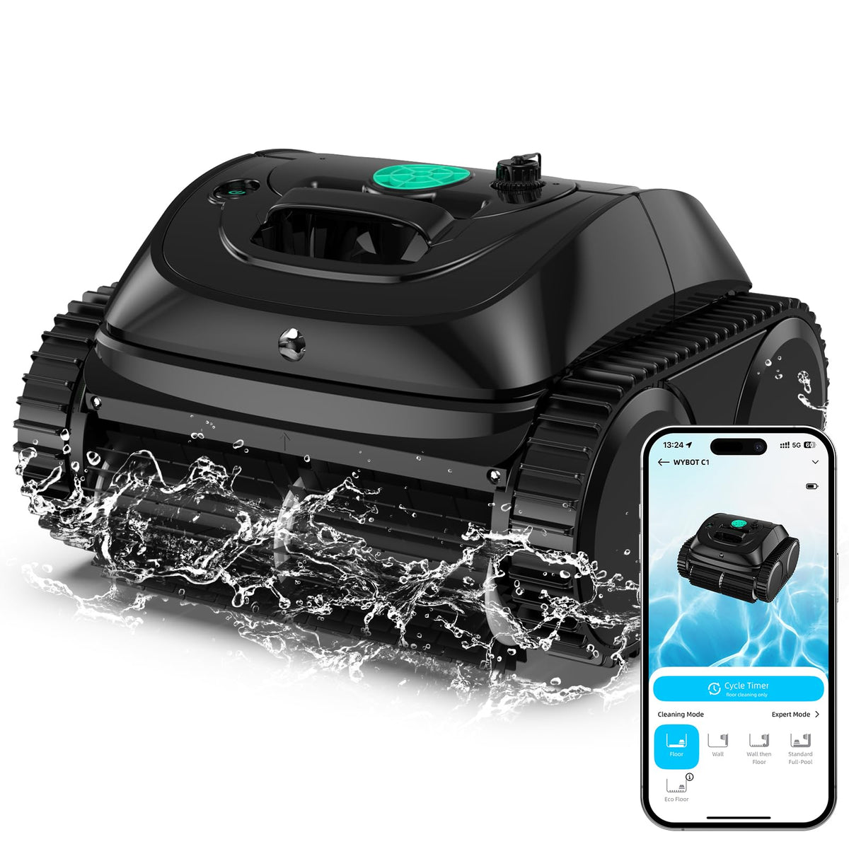 WYBOT C1 front view shows compact cordless design and strong suction.