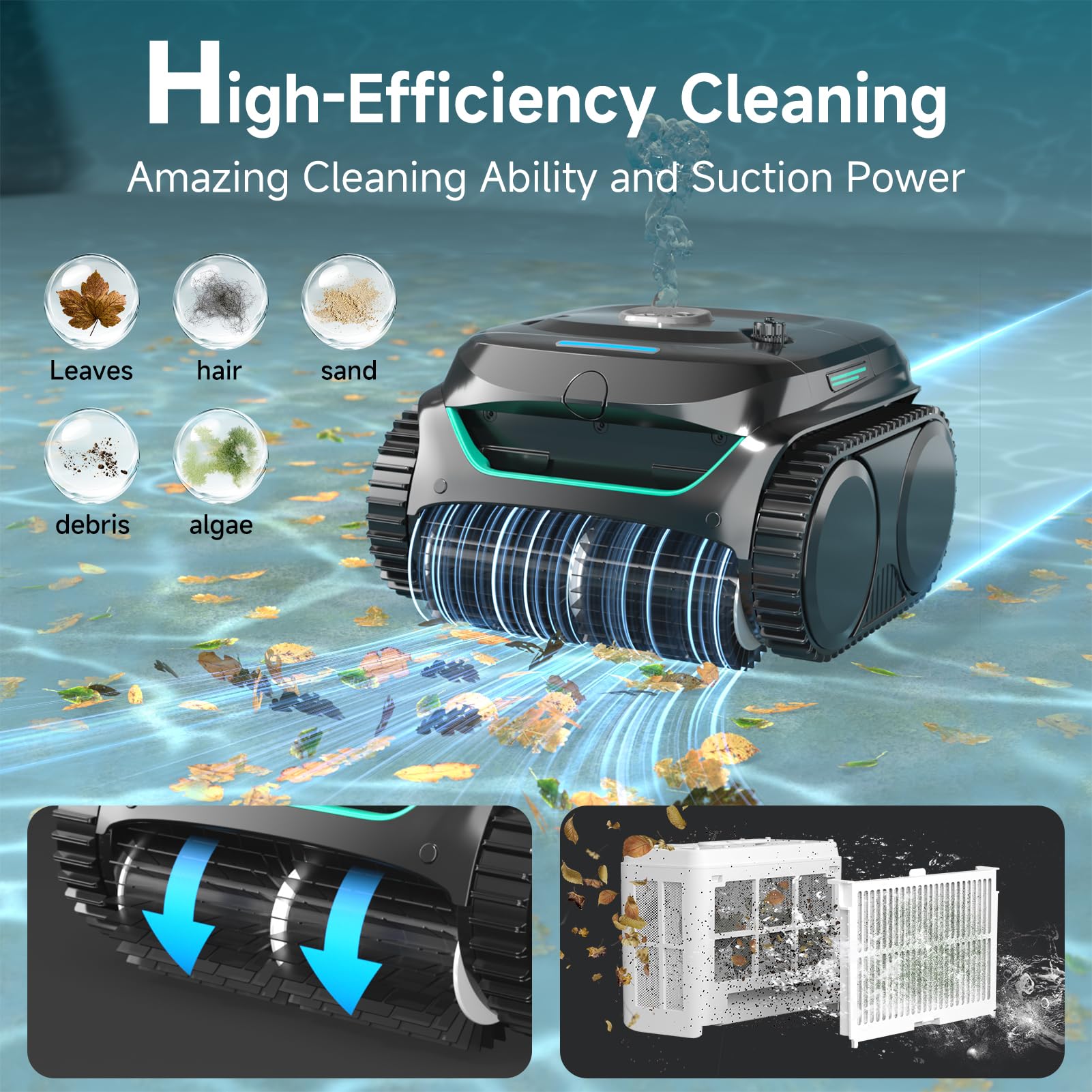 WYBOT C2 side view demonstrates effective cleaning action on pool walls.