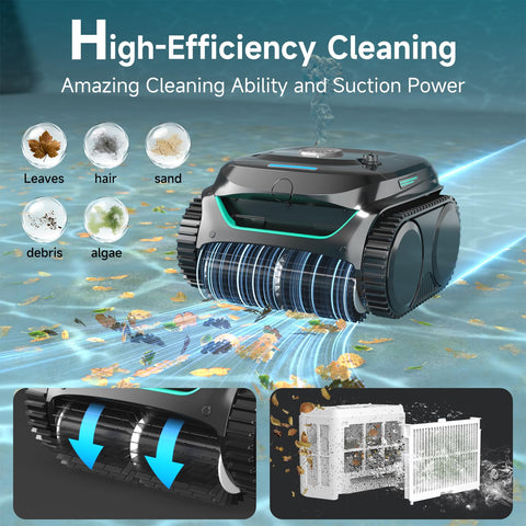 WYBOT C2 side view demonstrates effective cleaning action on pool walls.
