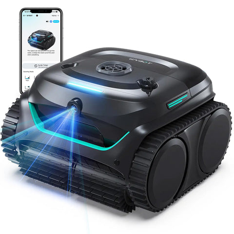 WYBOT C2 Vision AI camera detects dirt for thorough cleaning in large pools.