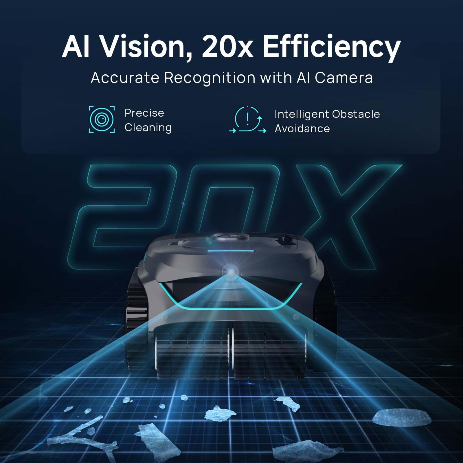 WYBOT C2 Vision AI detects debris in real time for targeted cleaning.