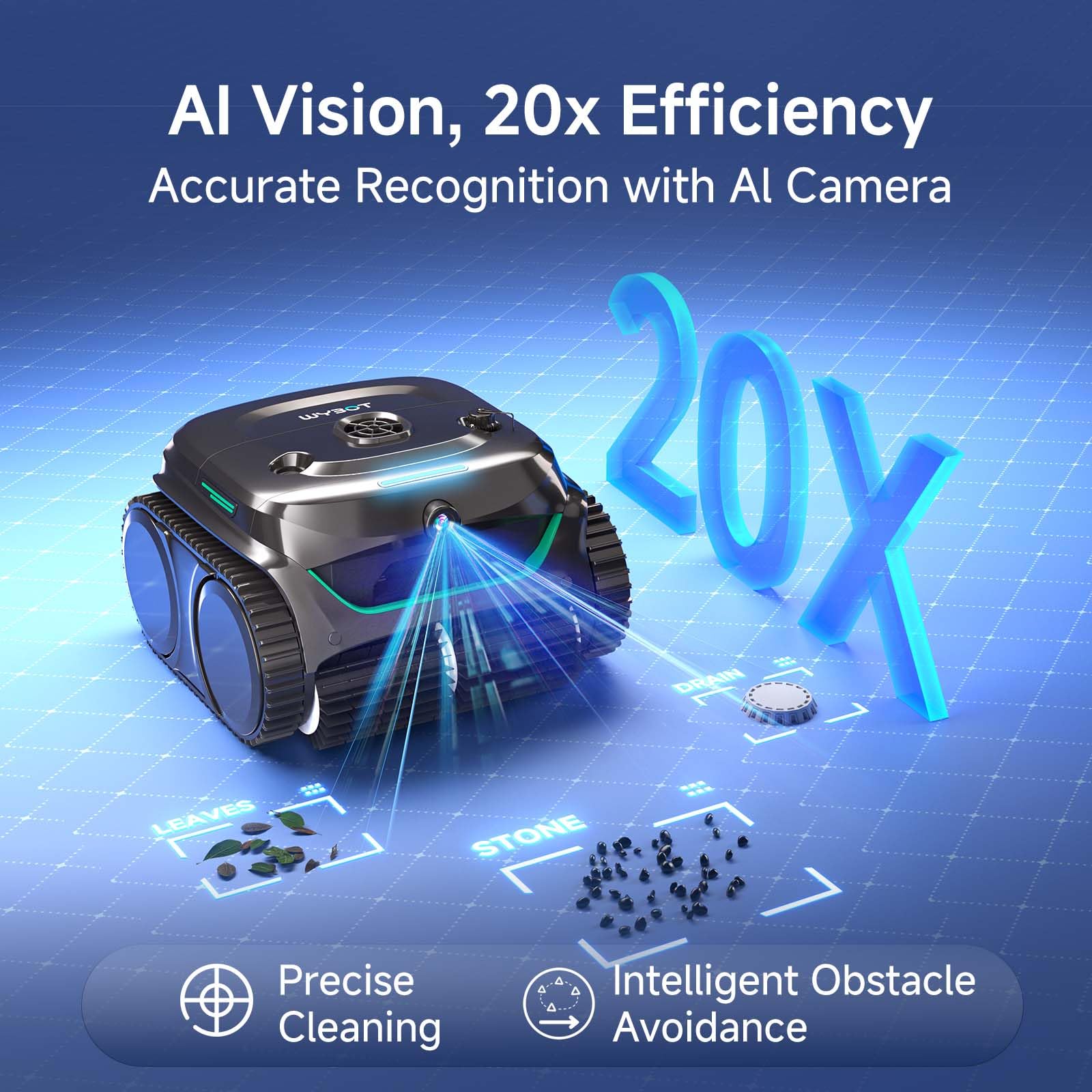 WYBOT C2 Vision app control enables remote scheduling and cleaning customization.
