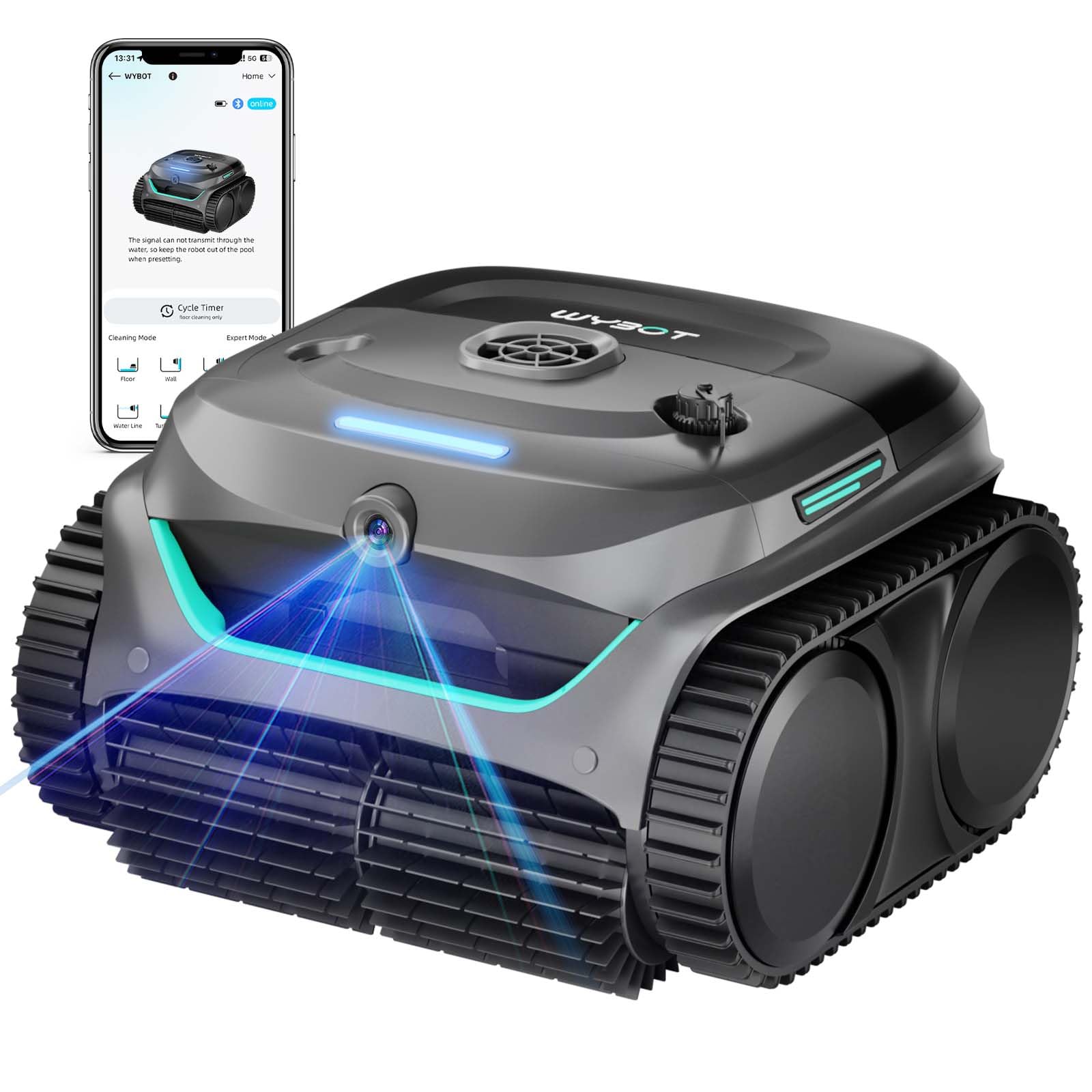 WYBOT C2 Vision camera view detects dirt and avoids obstacles for efficient cleaning.