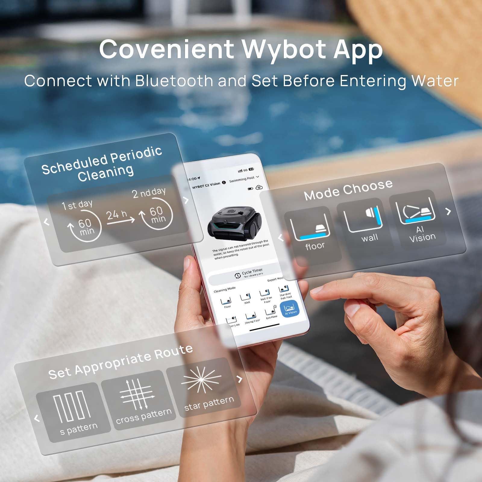 WYBOT C2 Vision suitable for pools up to 2,152 sq ft.