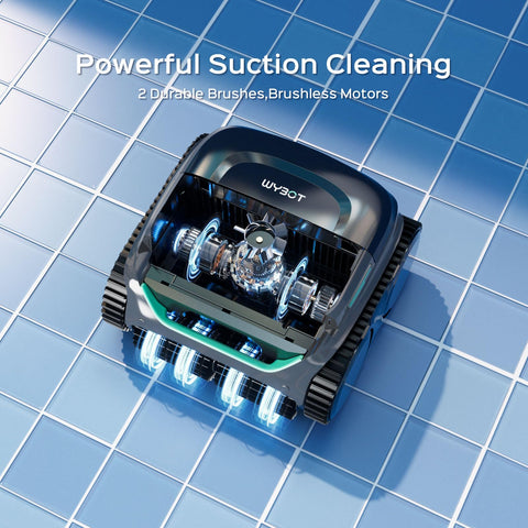 WYBOT C2 Vision strong suction in action powers fast pool cleaning.