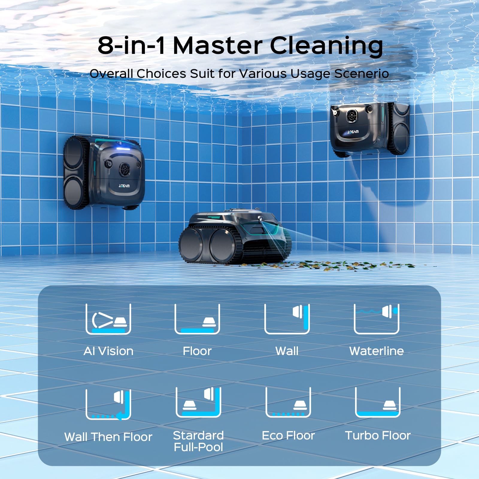 WYBOT C2 Vision wall-climbing action captures vertical surface cleaning efficiency.