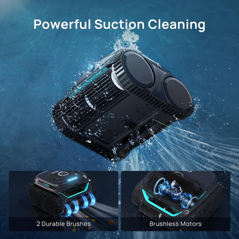 WYBOT C2 Vision waterline cleaning sweeps debris from the pool edge.