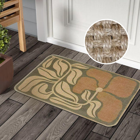 Wylumen Boho Floral Jute Door Mat suitable for indoor or outdoor use.