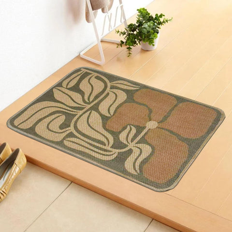 Wylumen Boho Floral Jute Door Mat non-slip backing prevents slips in entryways.