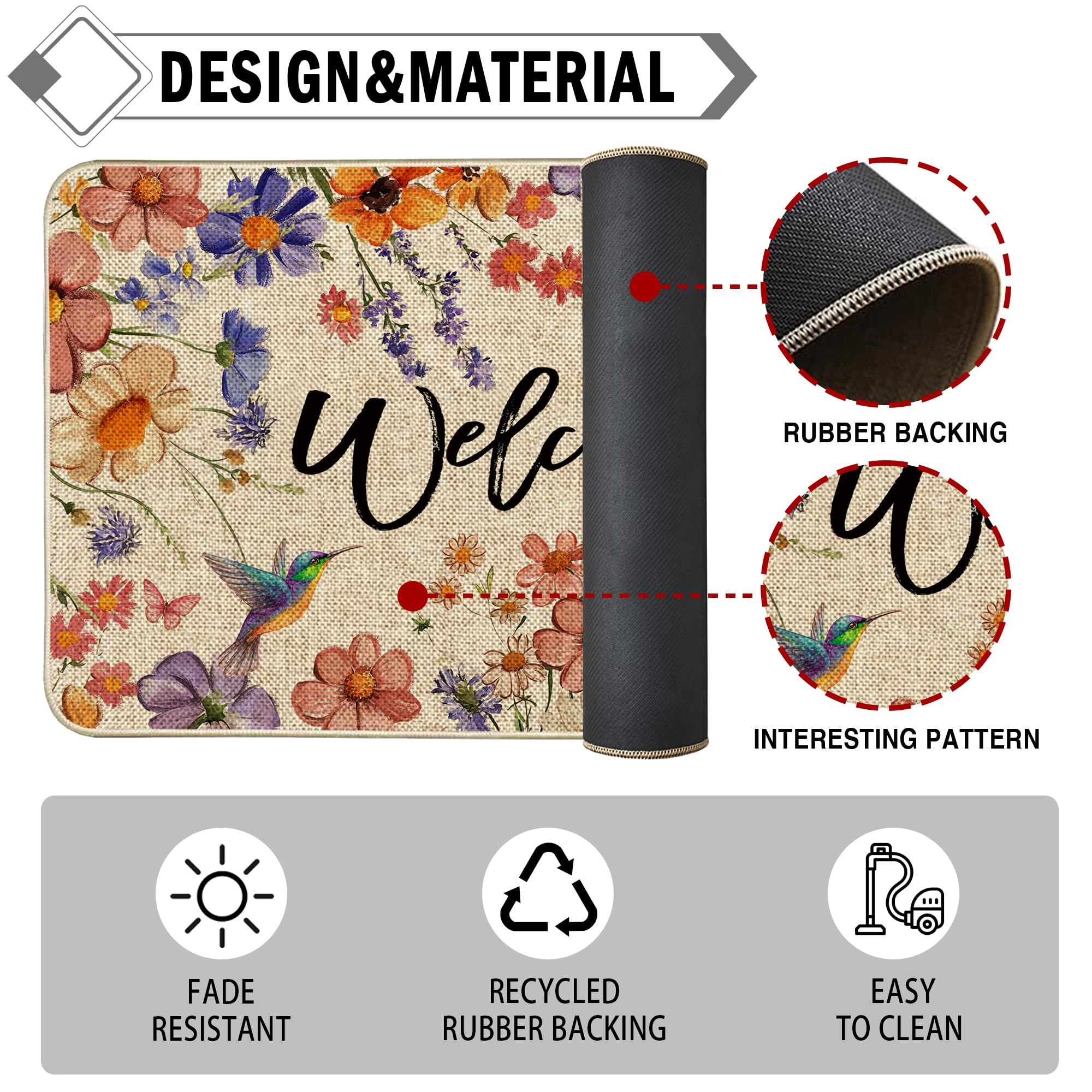Wylumen porch entryway mat with floral design for welcoming spaces