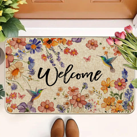 Wylumen Wildflower welcome doormat with non-slip backing for stable indoor use