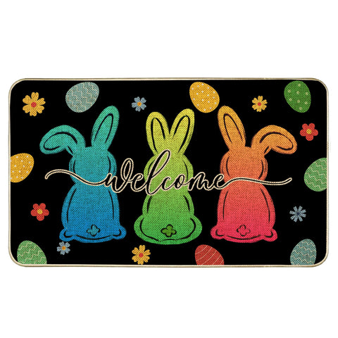 Wylumen Welcome Easter Bunny Eggs Doormat keeps dirt at bay at the entry.