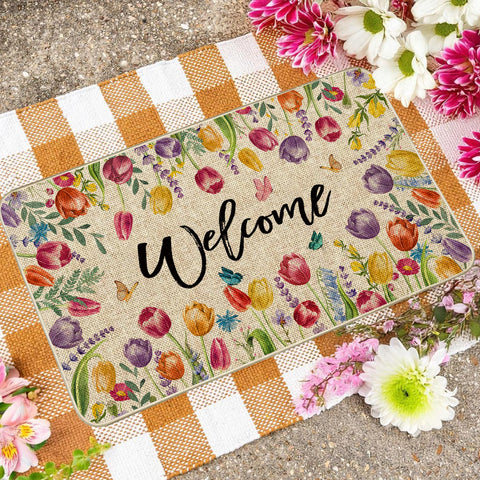 Wylumen Tulip Doormat for indoor-outdoor use, easy cleaning via shake or vacuum.