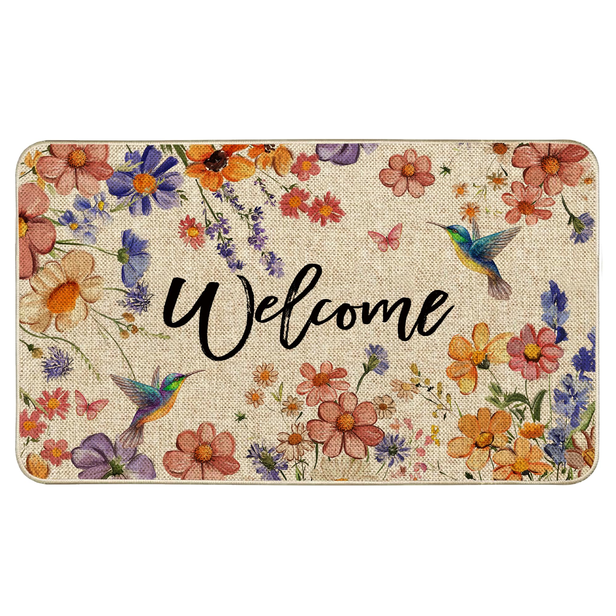 Wylumen Wildflower Welcome Doormat 17x29 with non-slip backing for indoor and outdoor entrances