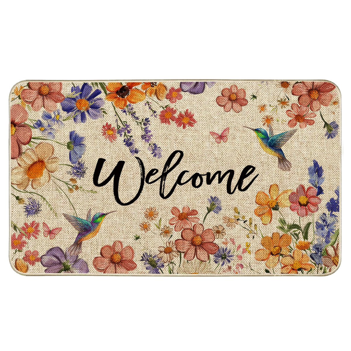 Wylumen Wildflower Welcome Doormat 17x29 with non-slip backing for indoor and outdoor entrances