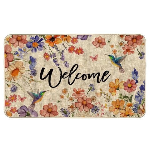 Wylumen Wildflower Welcome Doormat 17x29 with non-slip backing for indoor and outdoor entrances