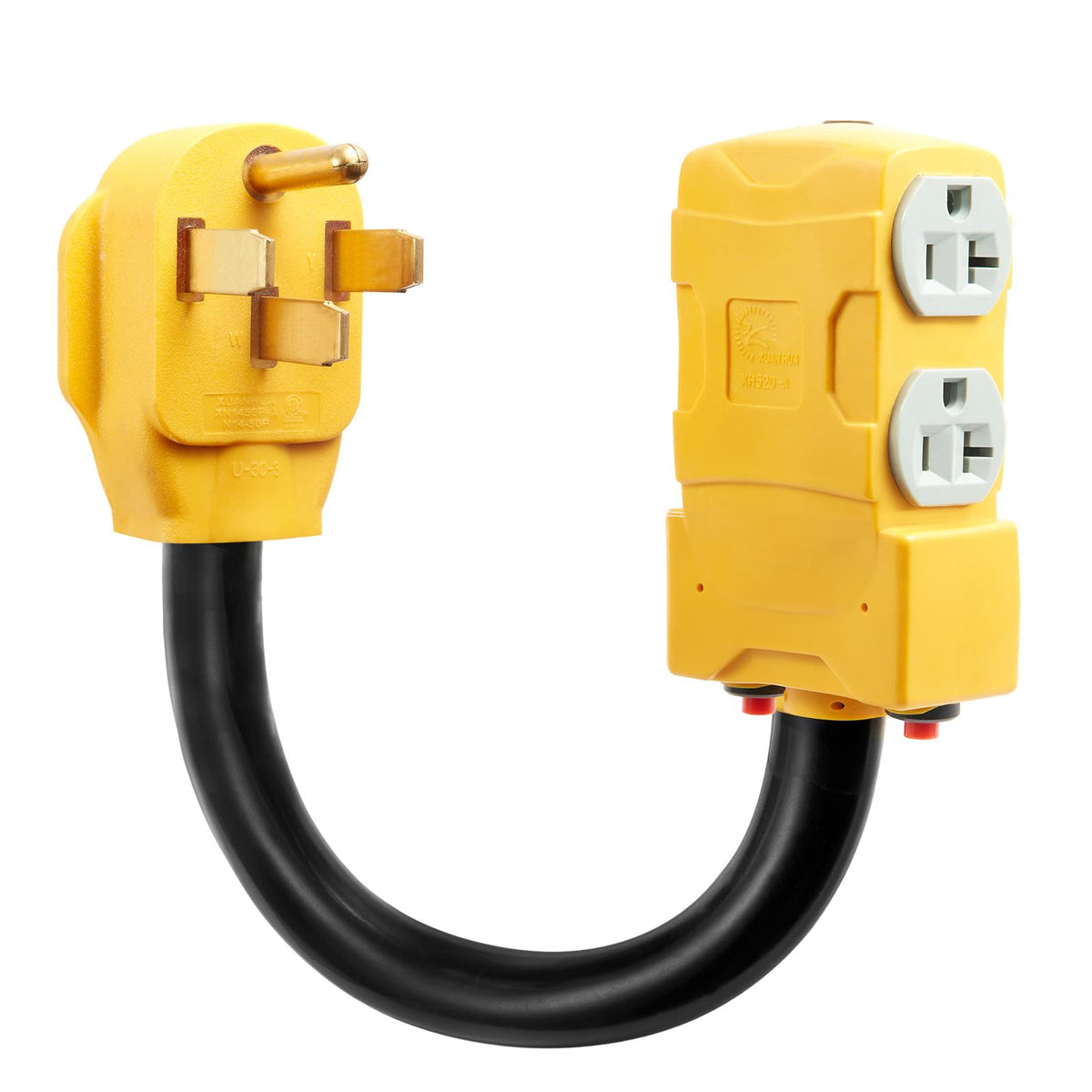 WYM World 50A to 20A adapter with NEMA 14-50P and four outlets for RV power