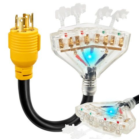 WYM world NEMA L14-30P to 4x 5-15R connector for versatile RV power.