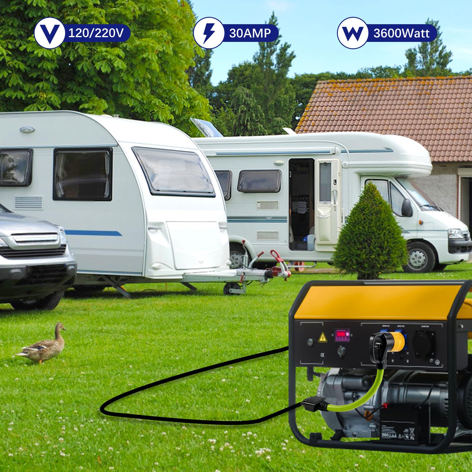 In-use view of plugging into an RV inlet at a campground.