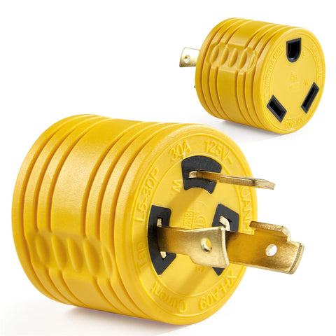 WYM World L5-30P to TT-30R adapter locking plug front view for RV power.