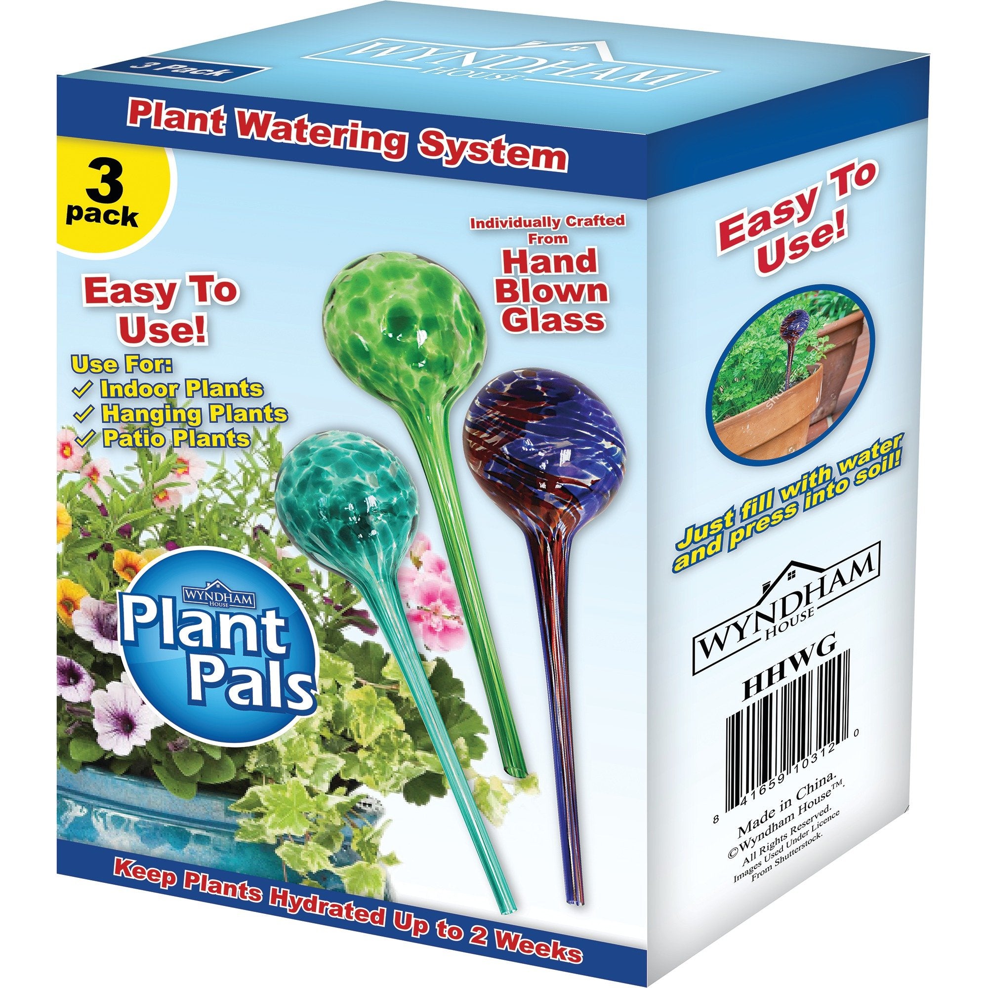 Wyndham House watering globe set displays vibrant glass bulbs for stylish outdoor plant care