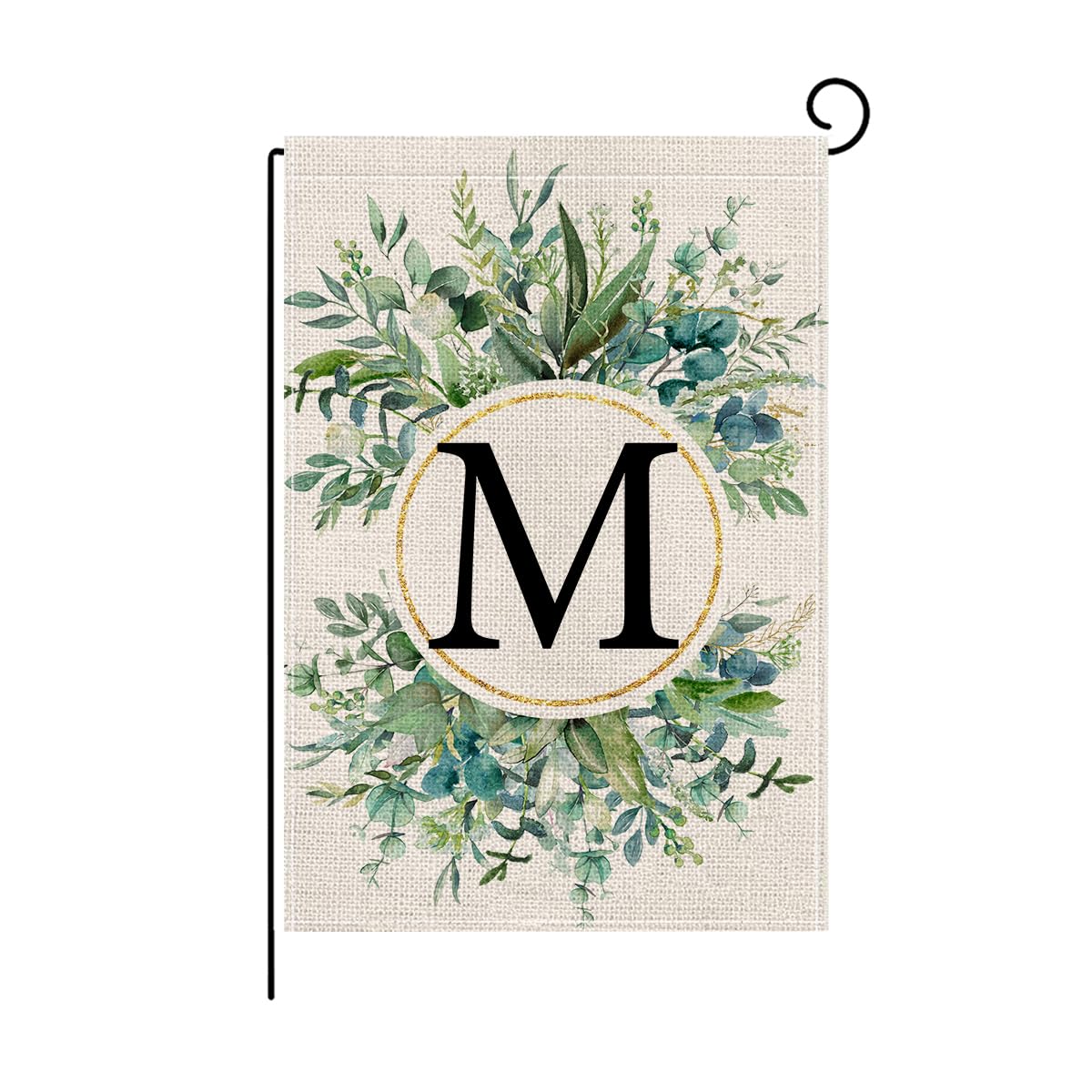 Wyooxoo monogram M floral garden flag front view shows durable, weather-resistant outdoor design.