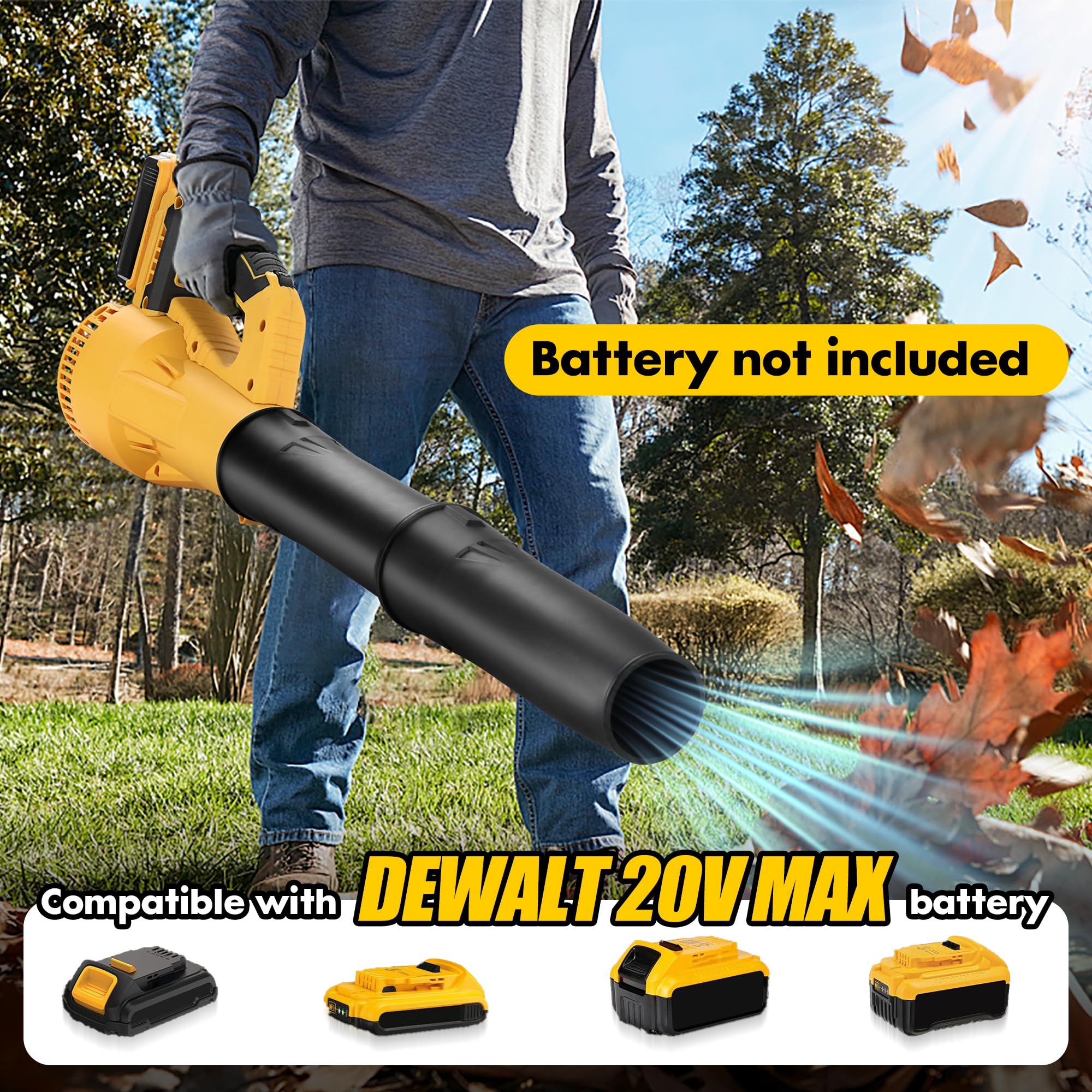 WYRIAZA leaf blower DeWalt 20V compatibility supports flexible battery options