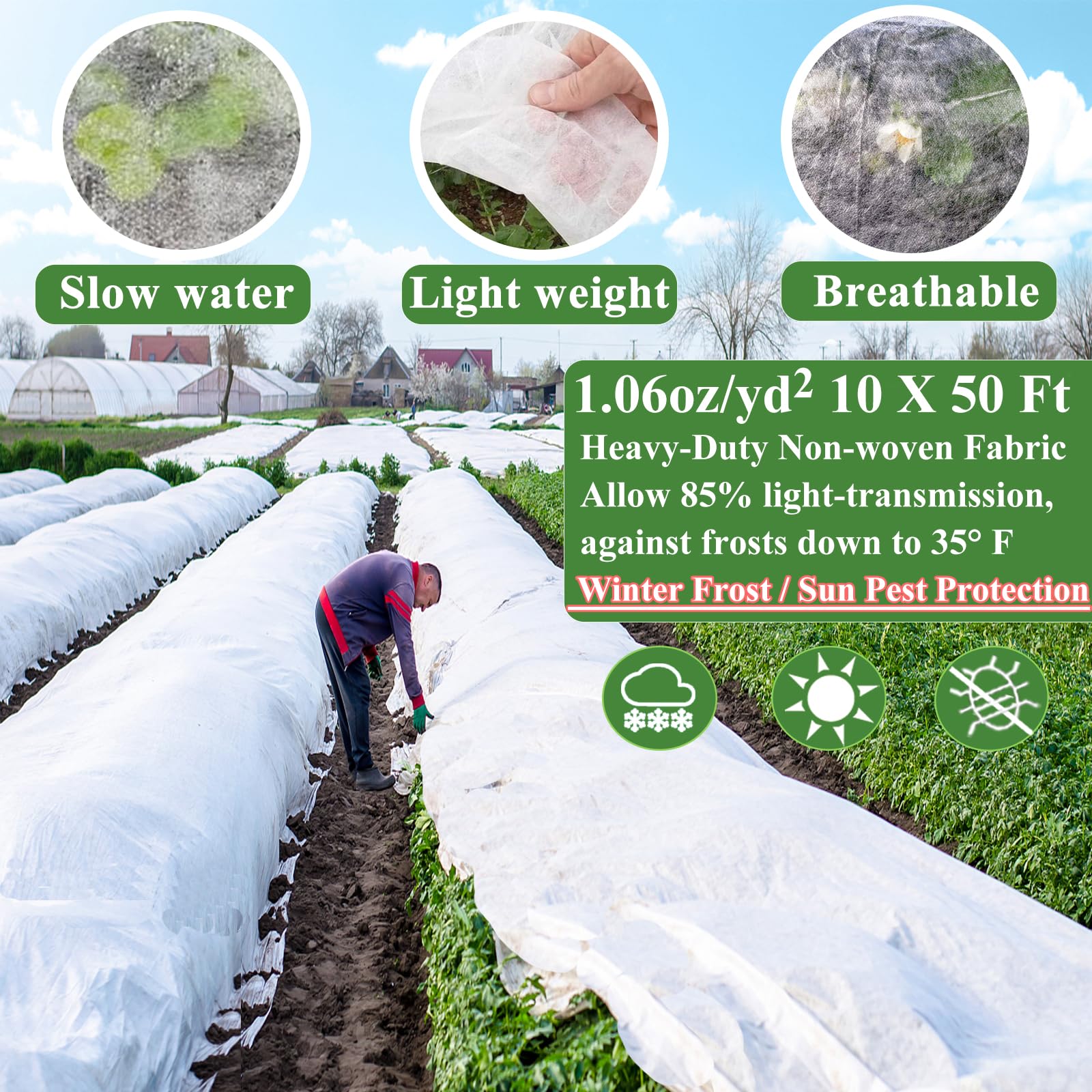 WYRJXYB breathable polypropylene fabric lets light through while shielding young plants