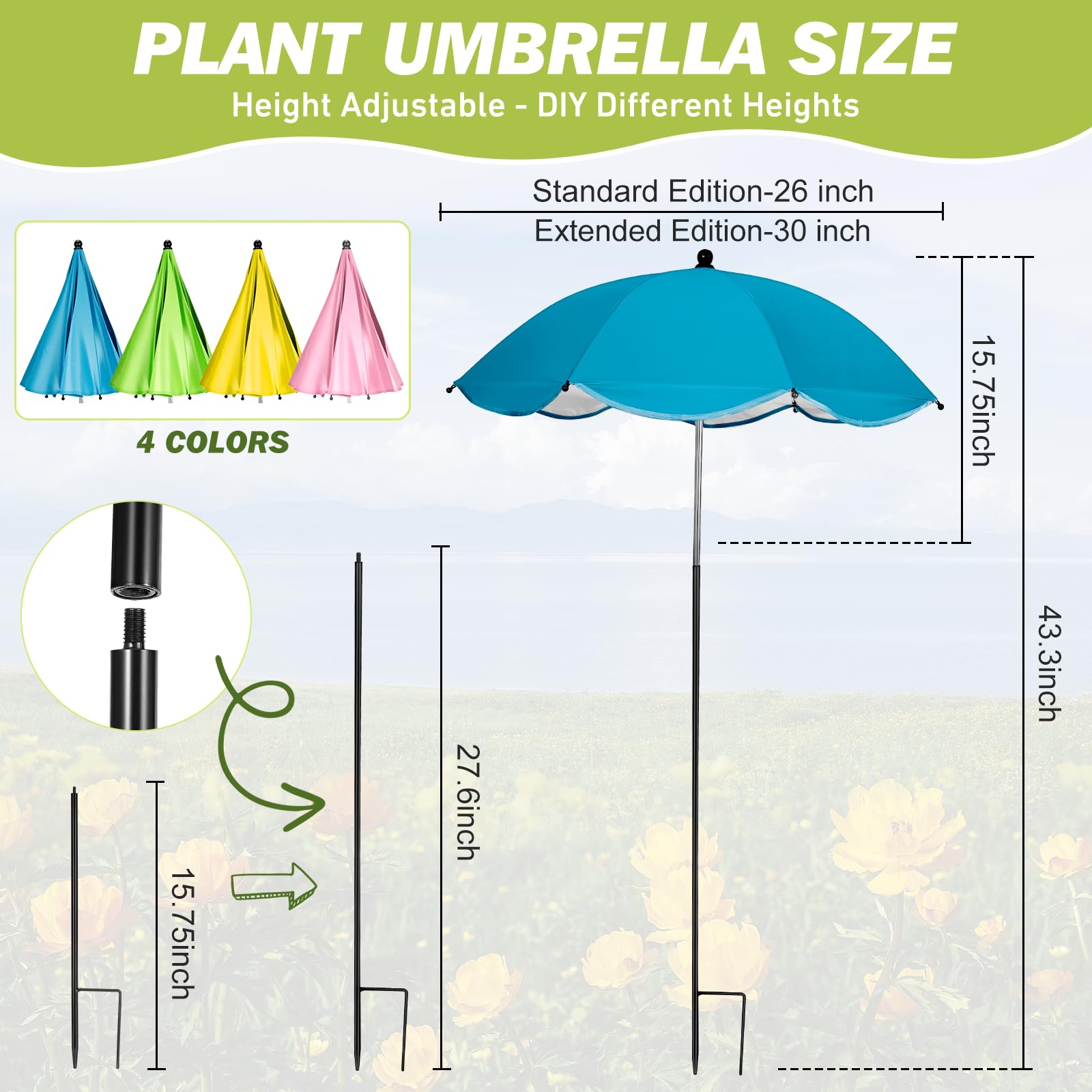 WYRJXYB adjustable-height umbrella protects potted plants from sun.