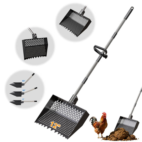 Wysperix 12inch 2-in-1 chicken poop scooper and rake for fast waste cleanup in coops.