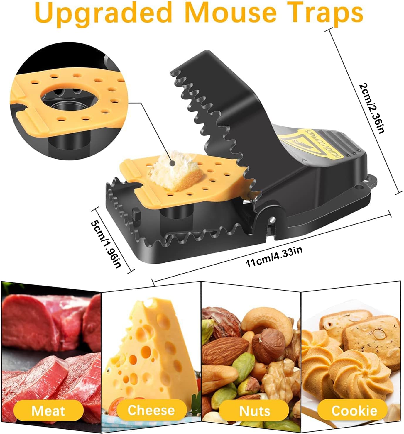 Wysteria 12-pack trigger rodent trap highlights rapid response on bait contact.