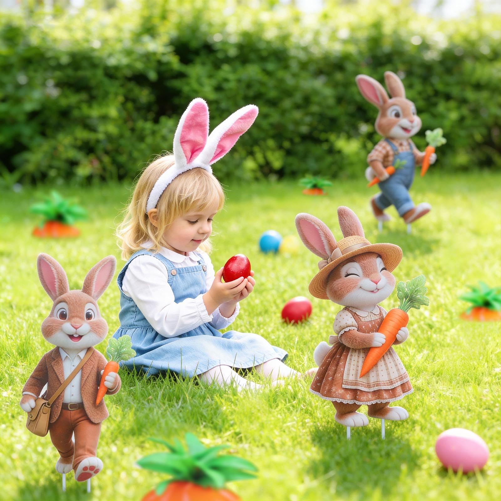 Wyupp Easter yard sign with sturdy stakes ensures stable installation on grass.