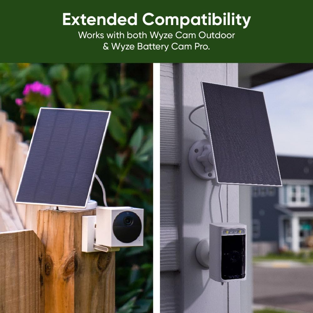 WYZE solar panel withstands rain and dust for dependable outdoor use.